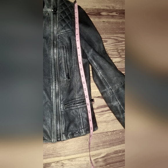 All saints Cargo Distressed Leather Jacket, Black/Grey, Size 8 - Picture 7 of 8